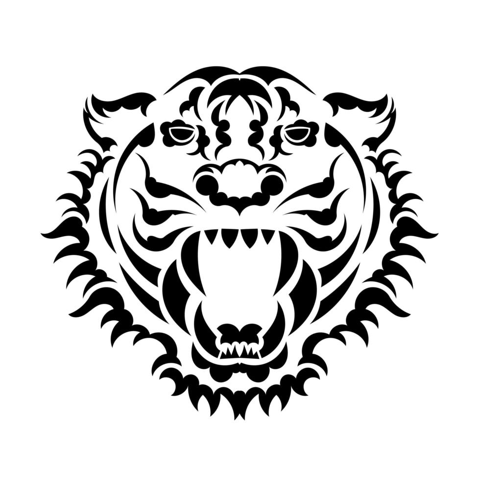 la cara del león está hecha de patrones. tatuaje de tigre aislado sobre fondo blanco. vector