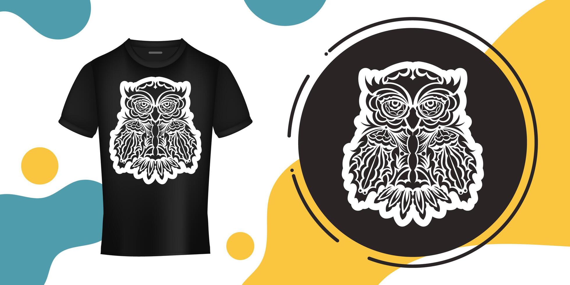 Print Exotic Owl in boho style. Exclusive style. Good for T-shirts, postcards and prints. Vector illustration.