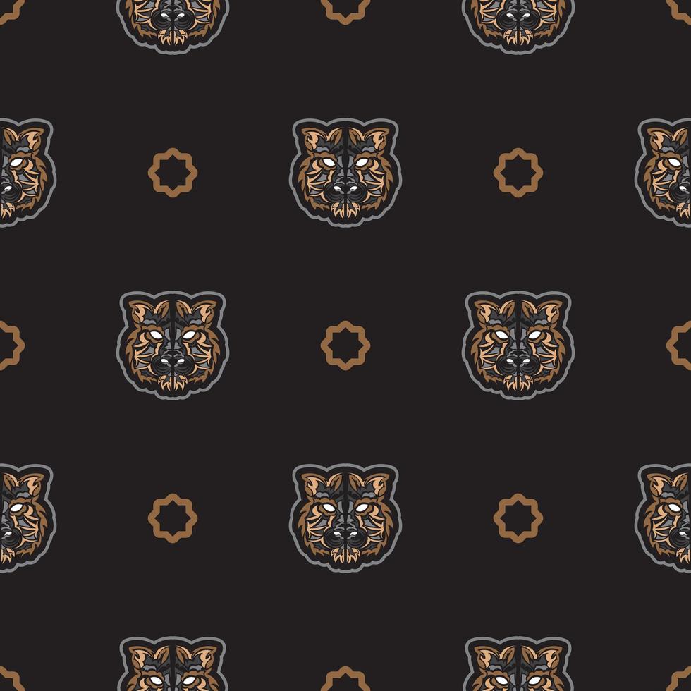 Seamless pattern with tiger face in colored boho style. Polynesian style tiger face. Good for backgrounds and prints. Vector illustration.