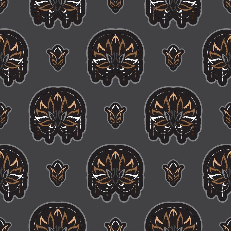 Seamless pattern with lotuses. Dark background. Expensive and luxurious style. Good for prints. Vector
