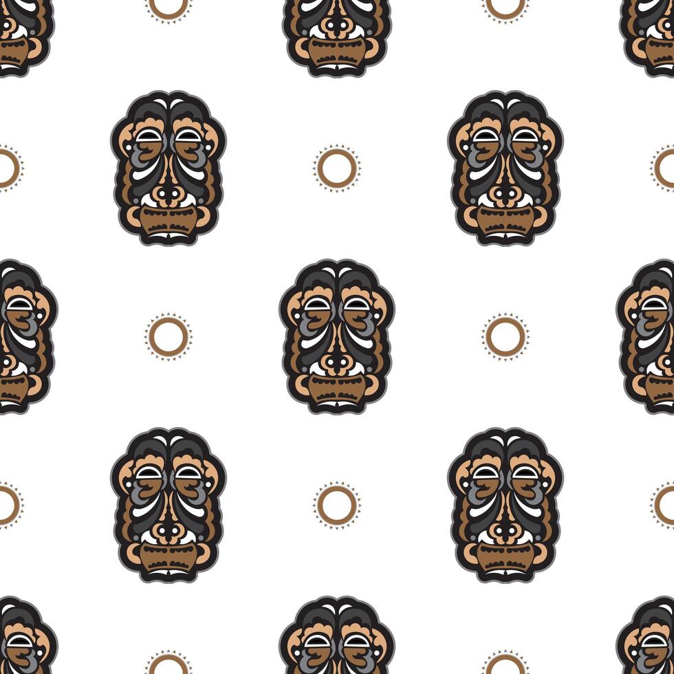 Seamless pattern with tiki mask in Samoan style. Good for t-shirt prints, cups, phone cases. Isolated. Vector illustration.