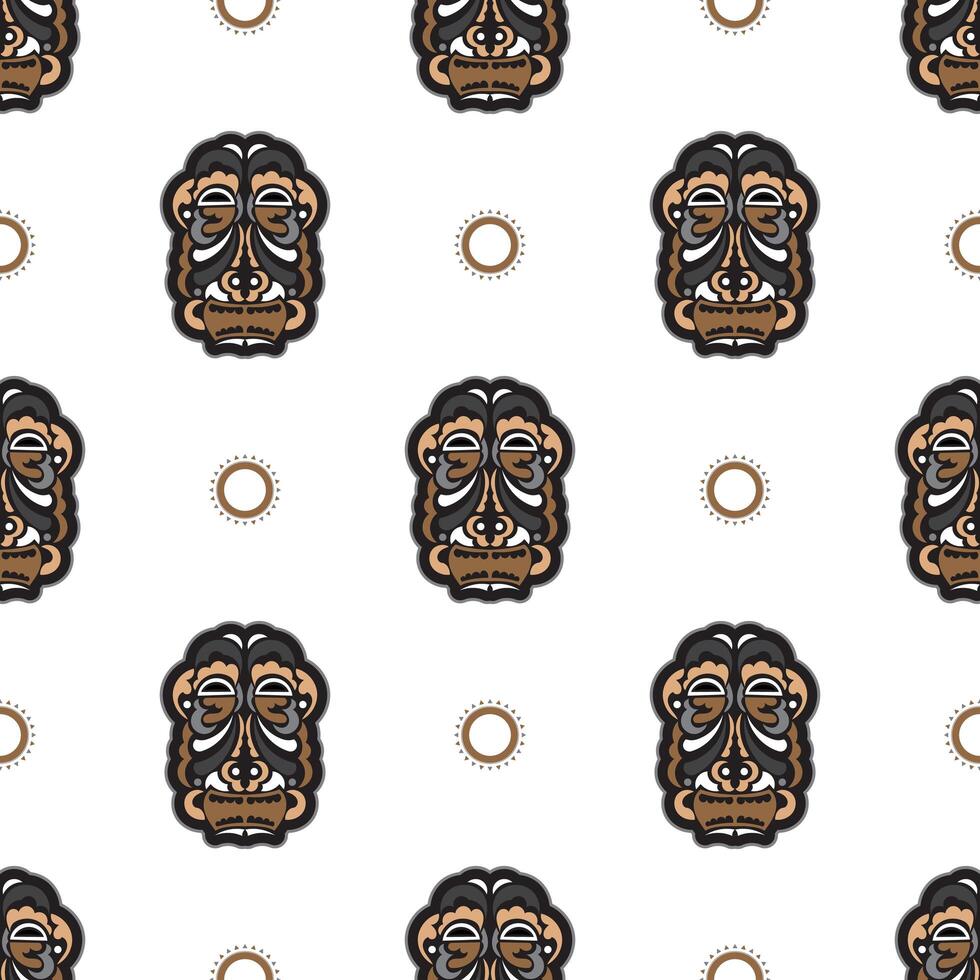 Seamless pattern with tiki mask in Samoan style. Good for t-shirt prints, cups, phone cases. Isolated. Vector illustration.