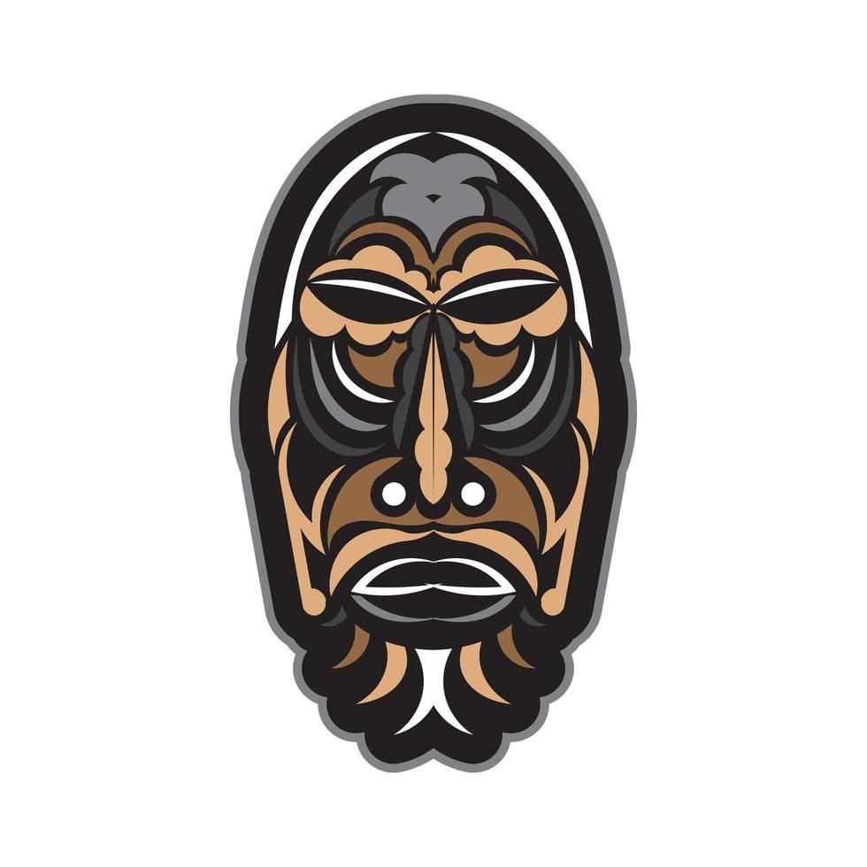 Tiki mask in Polynesian style. Good for t-shirt prints, cups, phone cases and tattoos. Isolated. Vector