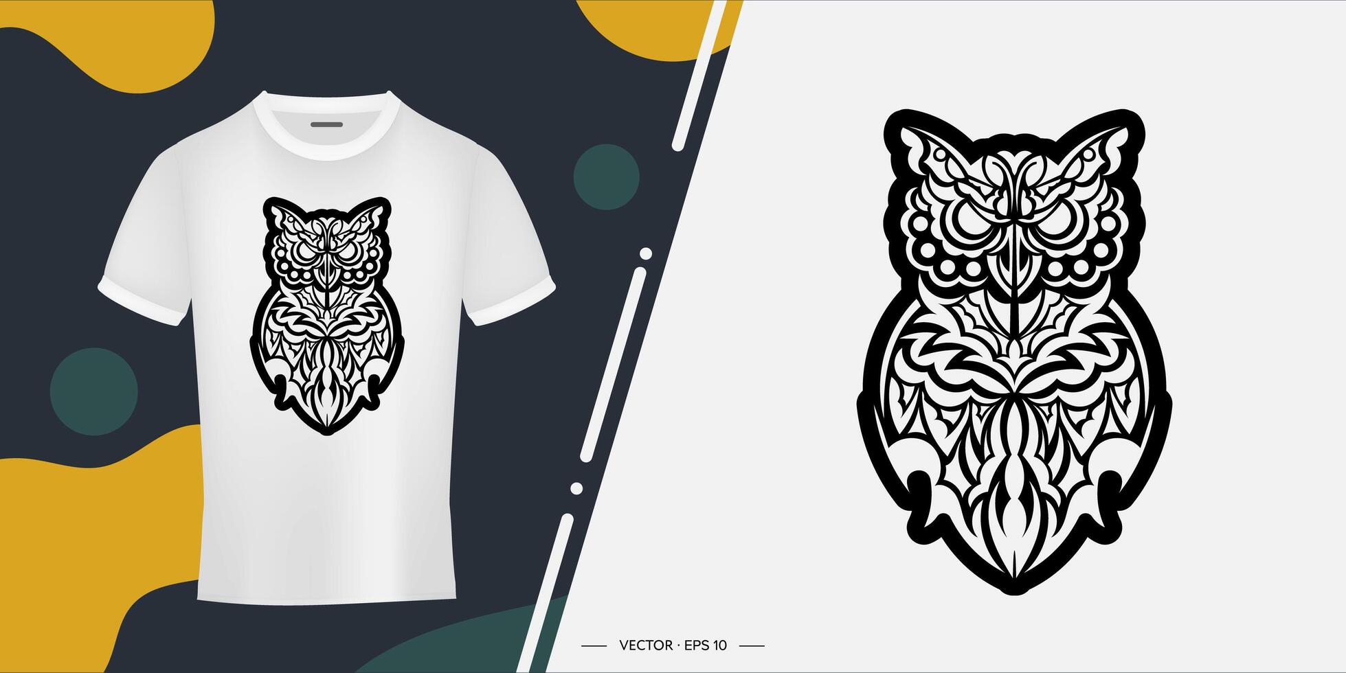 Owl print in boho style. Exclusive style. Good for T-shirts, postcards and prints. Vector illustration.