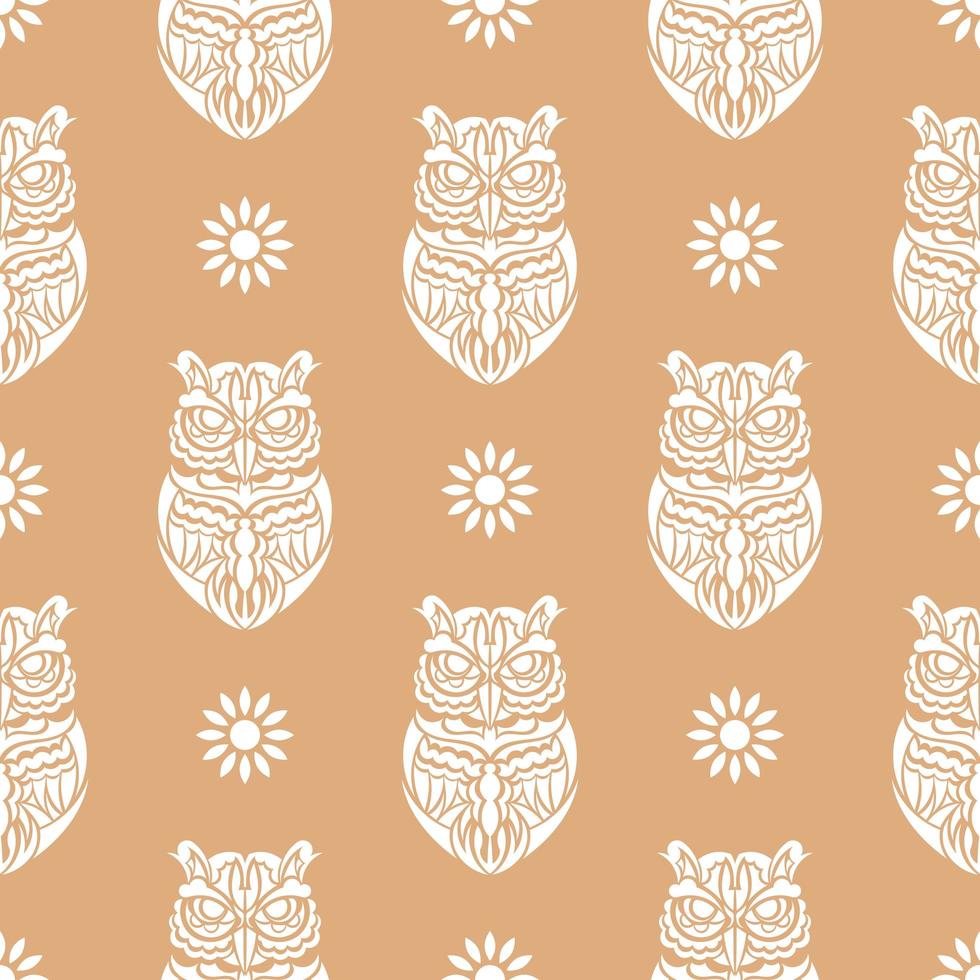 Simple owl seamless pattern in boho style. Good for backgrounds, prints, apparel and textiles. Vector illustration.