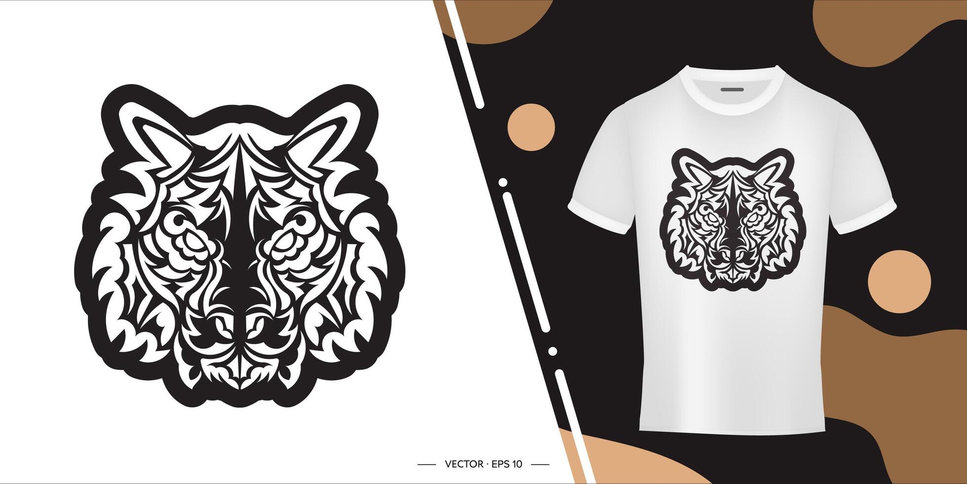 estampado de cara de tigre de estilo polinesio. cara de tigre boho. aislado. ilustración vectorial vector