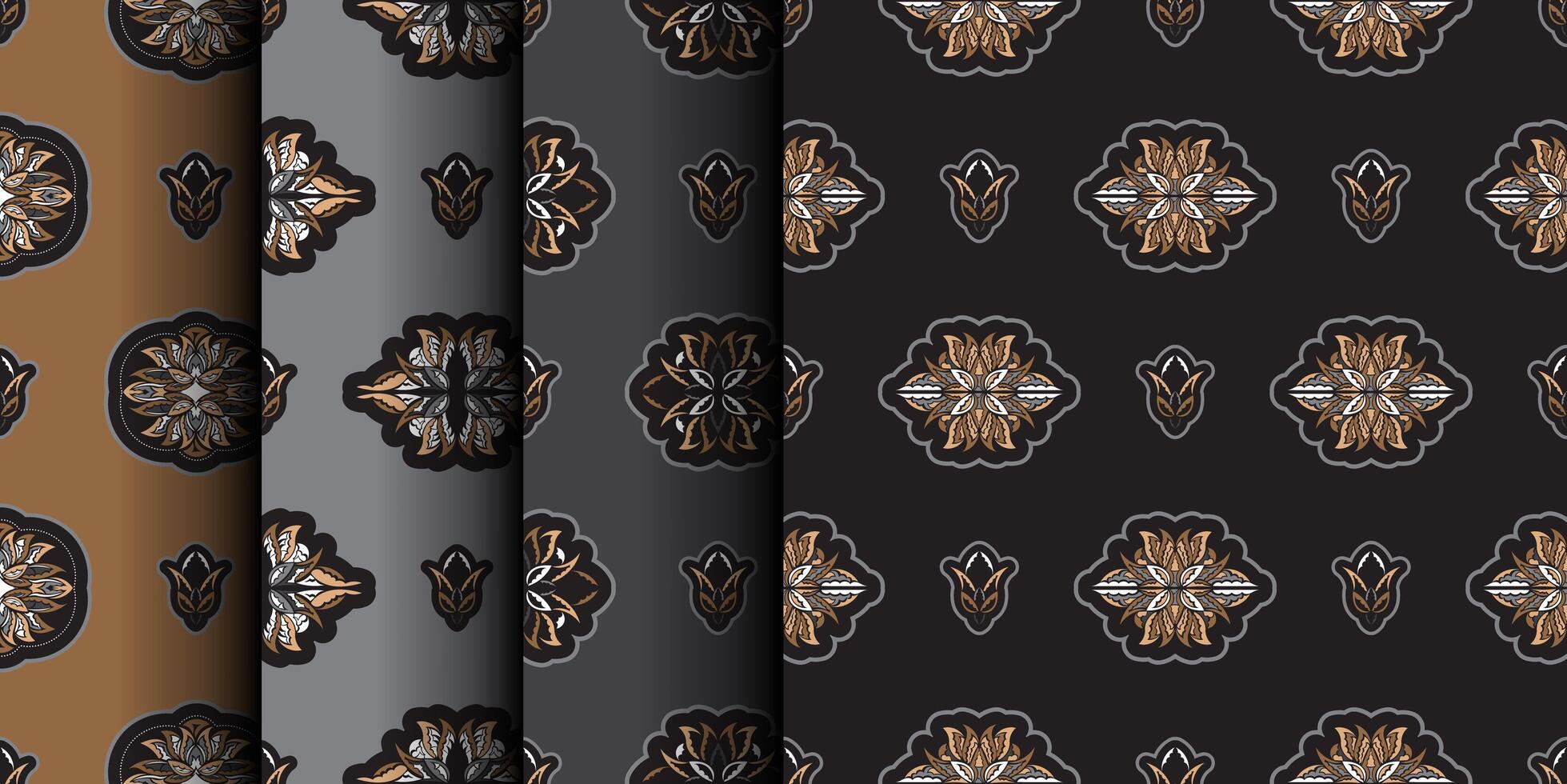Set of Seamless pattern with lotuses. Dark background. Expensive and luxurious style. Good for prints, apparel and textiles. Vector illustration.