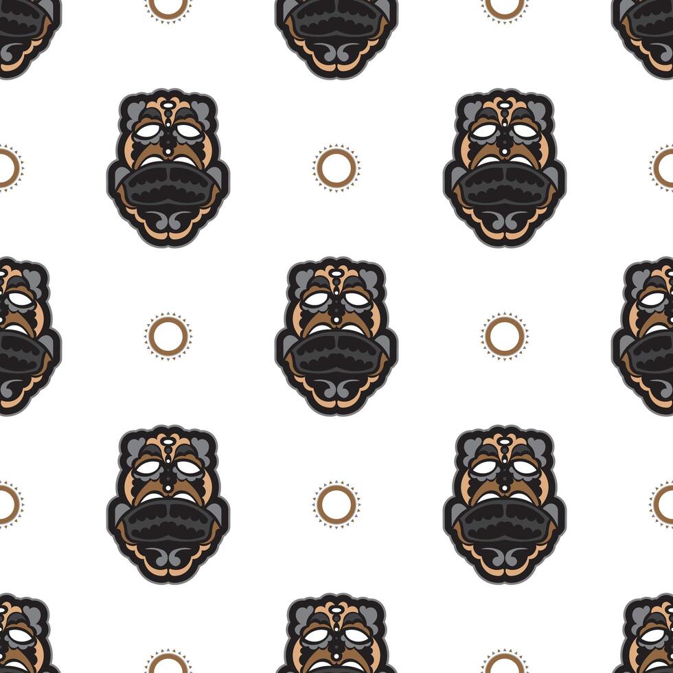 Seamless pattern with tiki mask on a white background. Good for t-shirt prints, cups, phone cases. Isolated. Vector illustration.