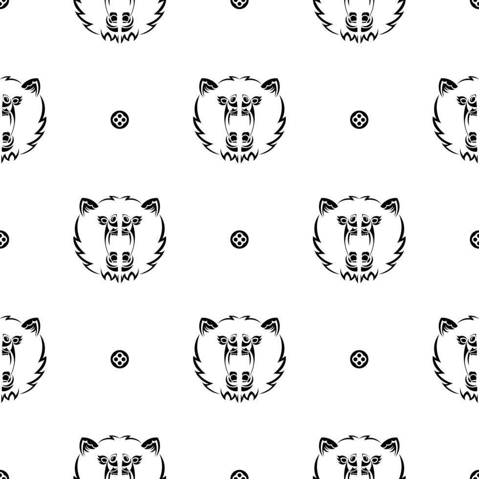 Black-white seamless pattern with bear face. Good for clothing and textiles. vector