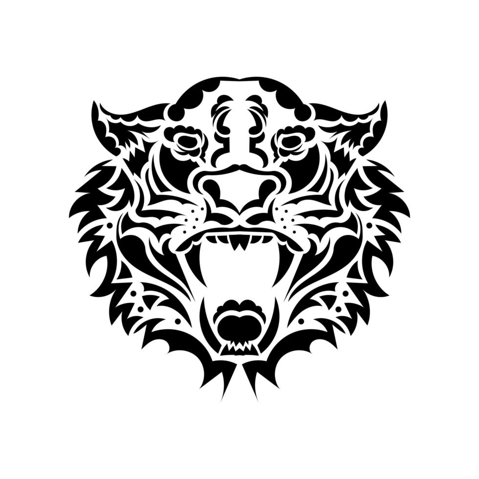 Tiger anger. Black tattoo. Vector illustration of a tiger head.