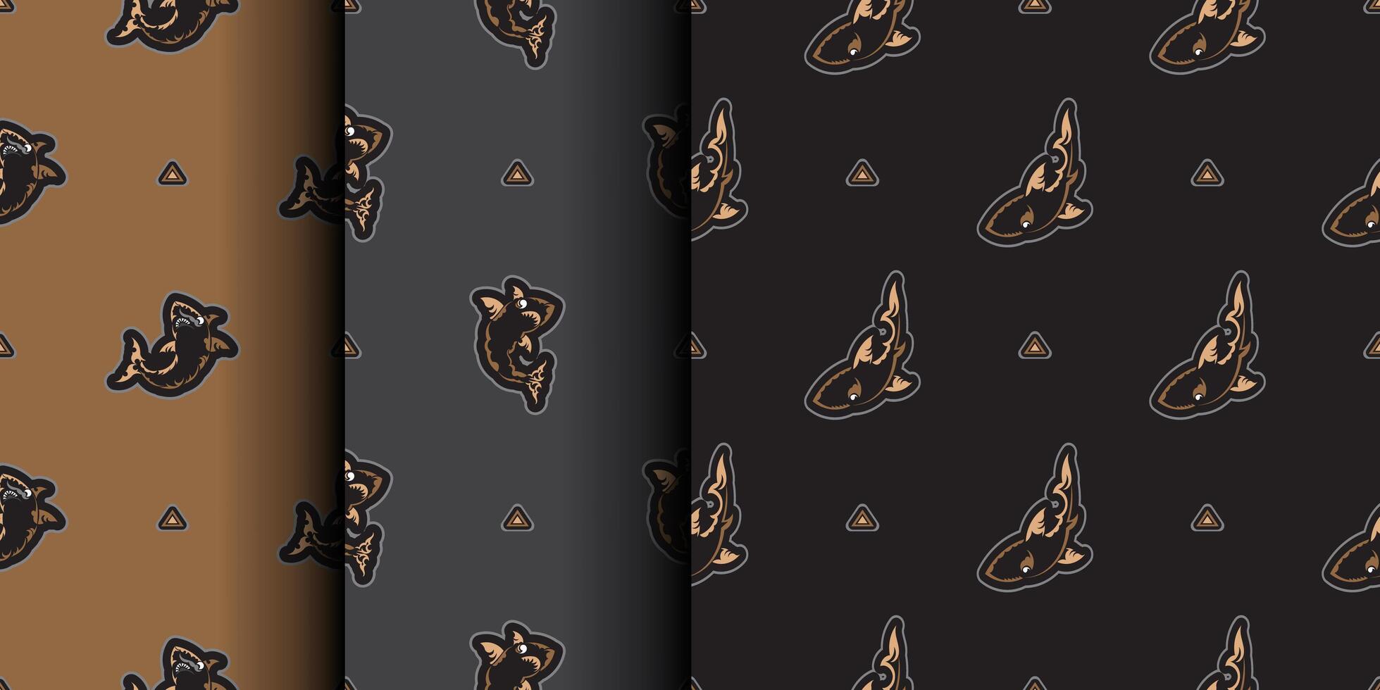 Set of Seamless dark pattern with sharks. Good for backgrounds and prints. Vector