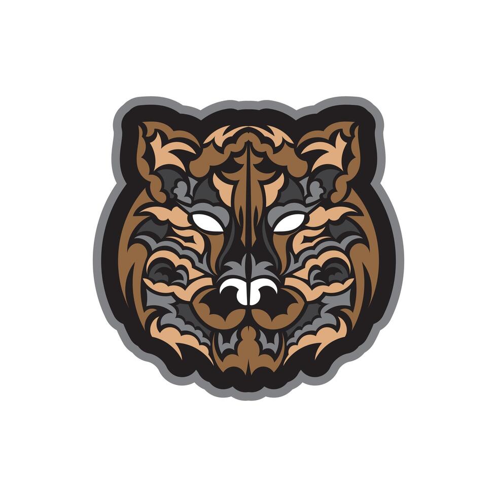 Colored Tiger print in boho style. Polynesian style tiger face. Isolated. Vector