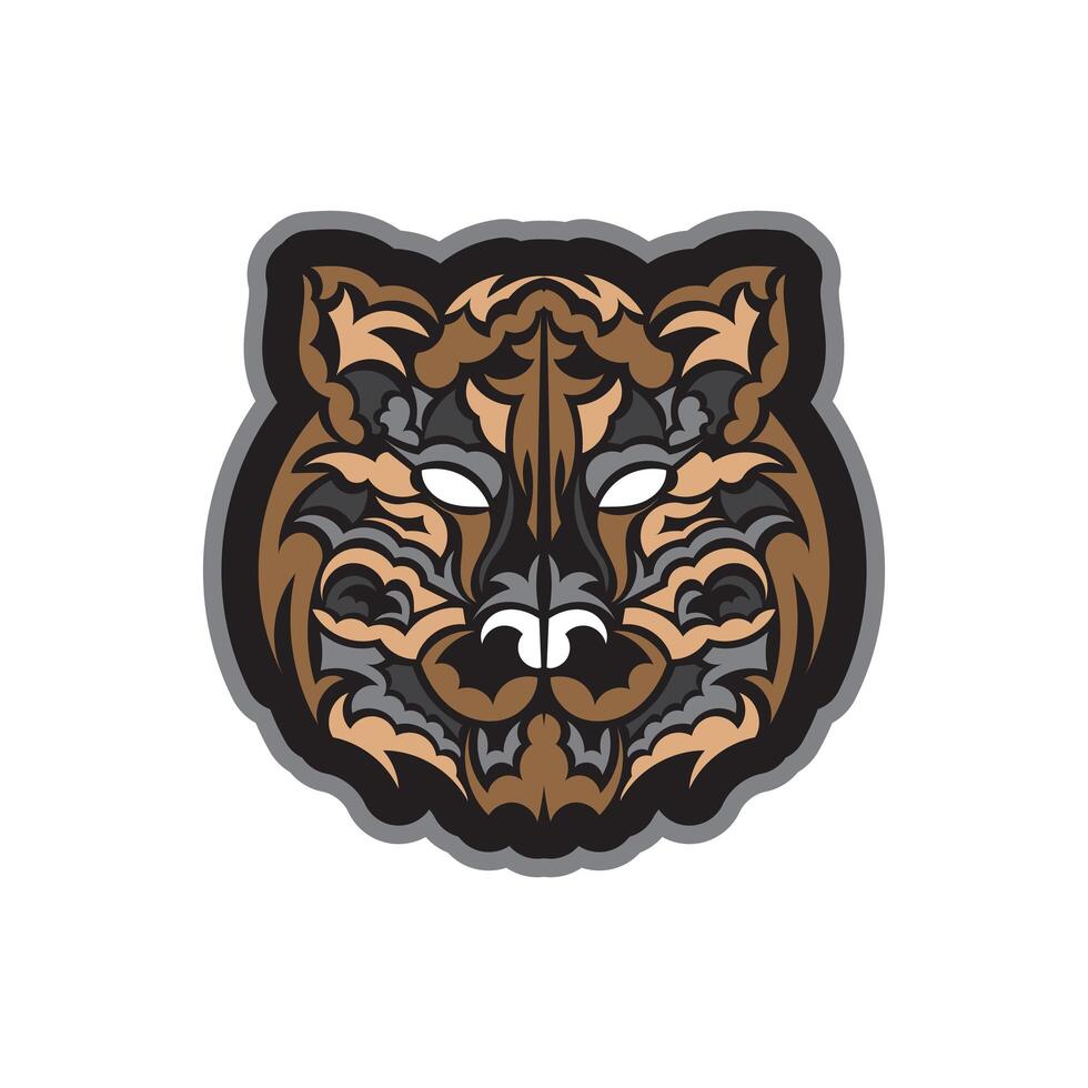 estampado de tigre de color en estilo boho. cara de tigre de estilo polinesio. aislado. vector