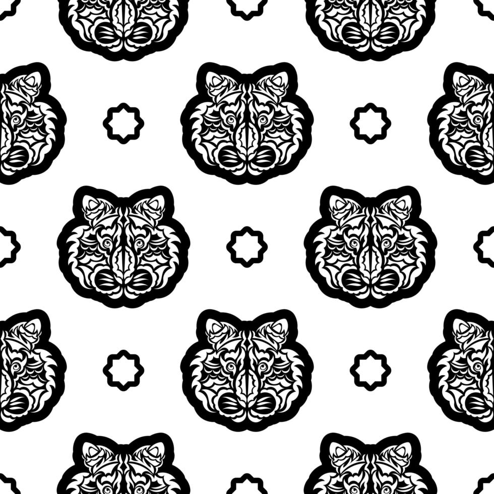 patrón transparente en blanco y negro con cara de tigre en estilo polinesio. bueno para prendas, textiles, fondos y estampados. ilustración vectorial vector