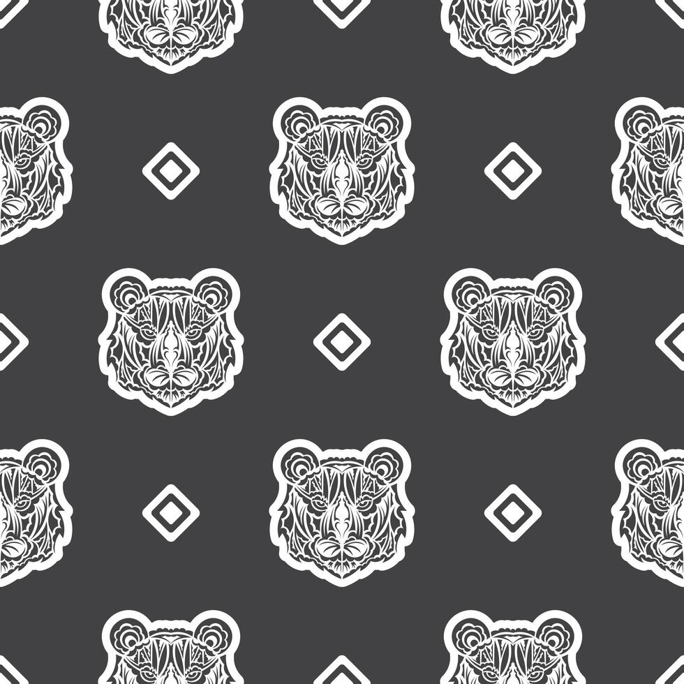 Tiger face seamless pattern in Maori style. Boho tiger face. Good for clothing and textiles. Vector illustration.