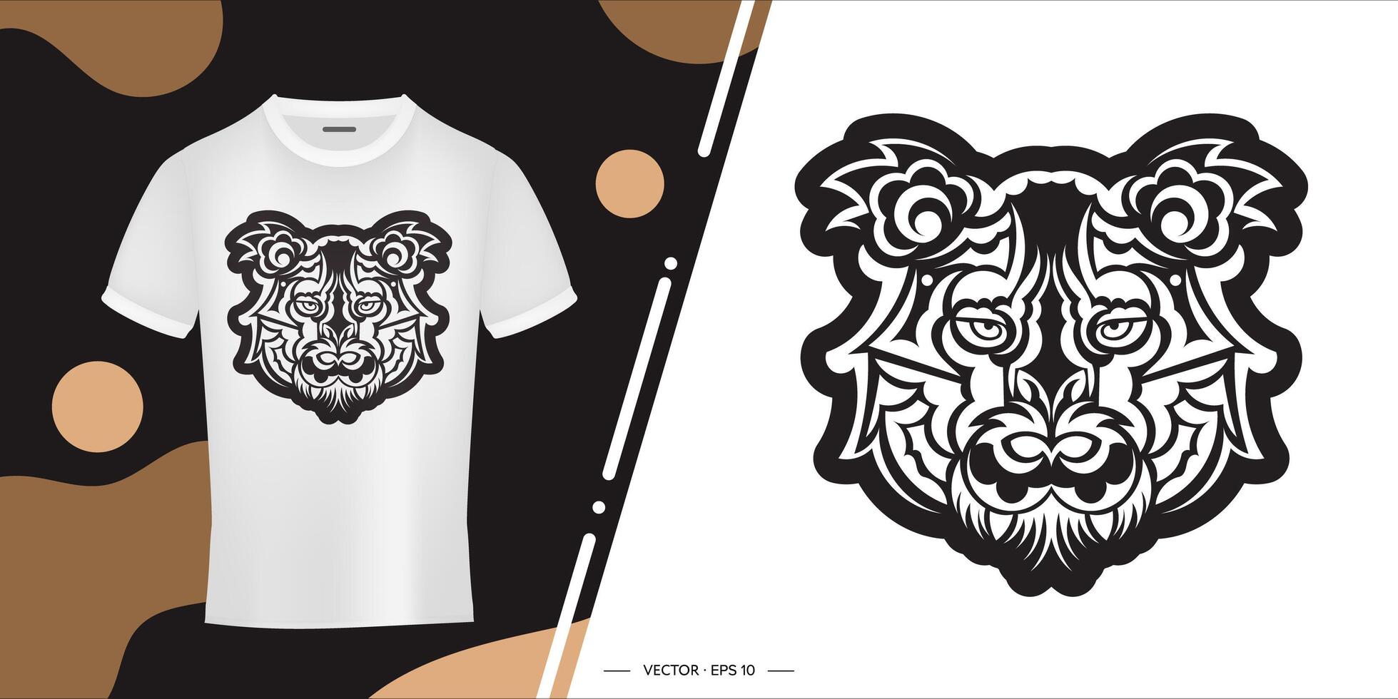 Maori style tiger face print. Boho tiger face. Isolated. Vector