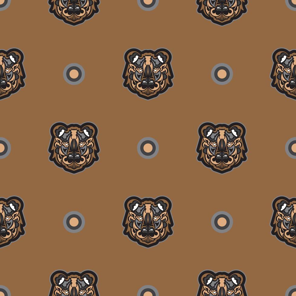 Tiger face seamless pattern in Maori style. Boho tiger face. Good for backgrounds and prints. Vector