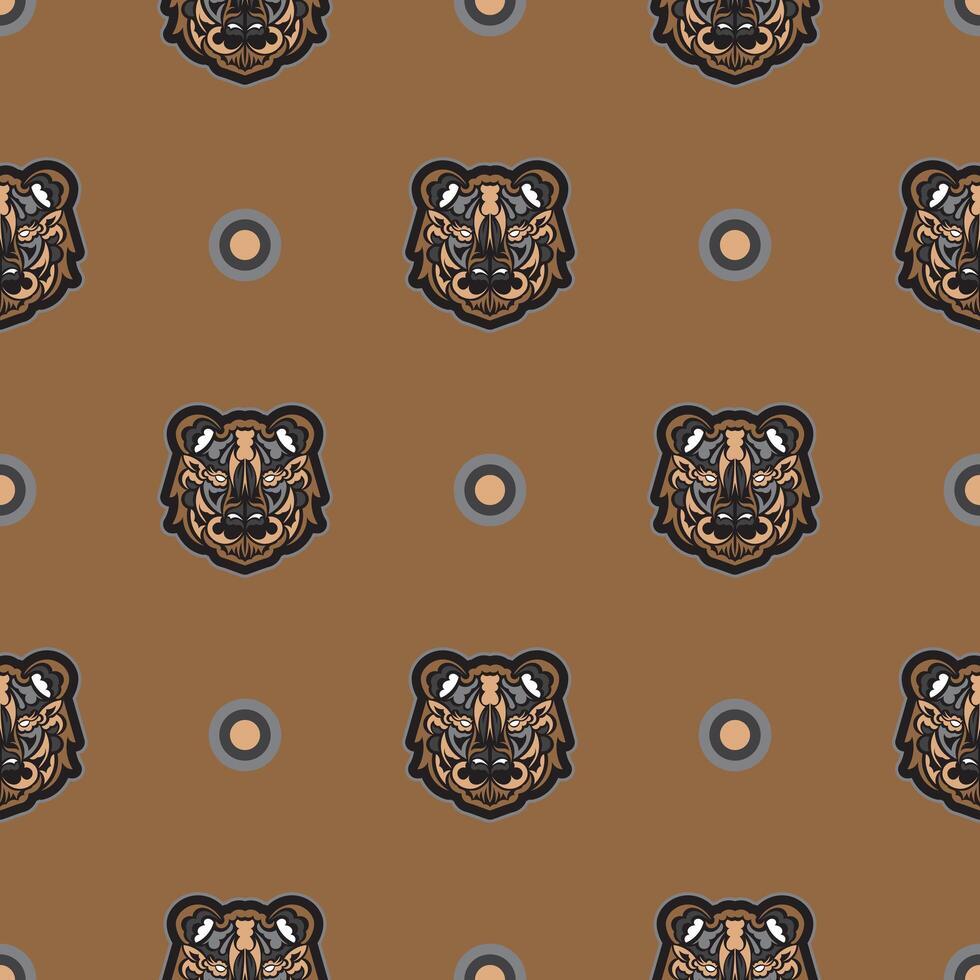 Tiger face seamless pattern in Maori style. Boho tiger face. Good for backgrounds and prints. Vector