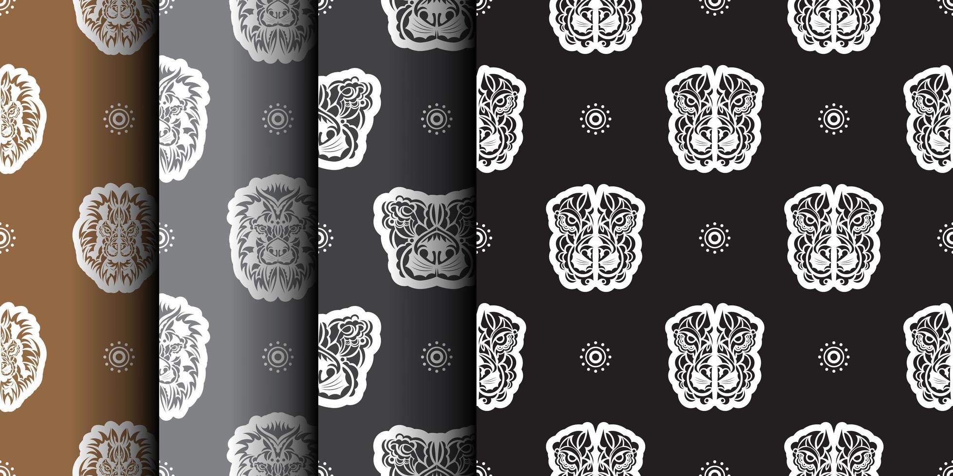 Set of Seamless pattern with a lion's head in a simple style. Good for backgrounds and prints. Vector illustration.