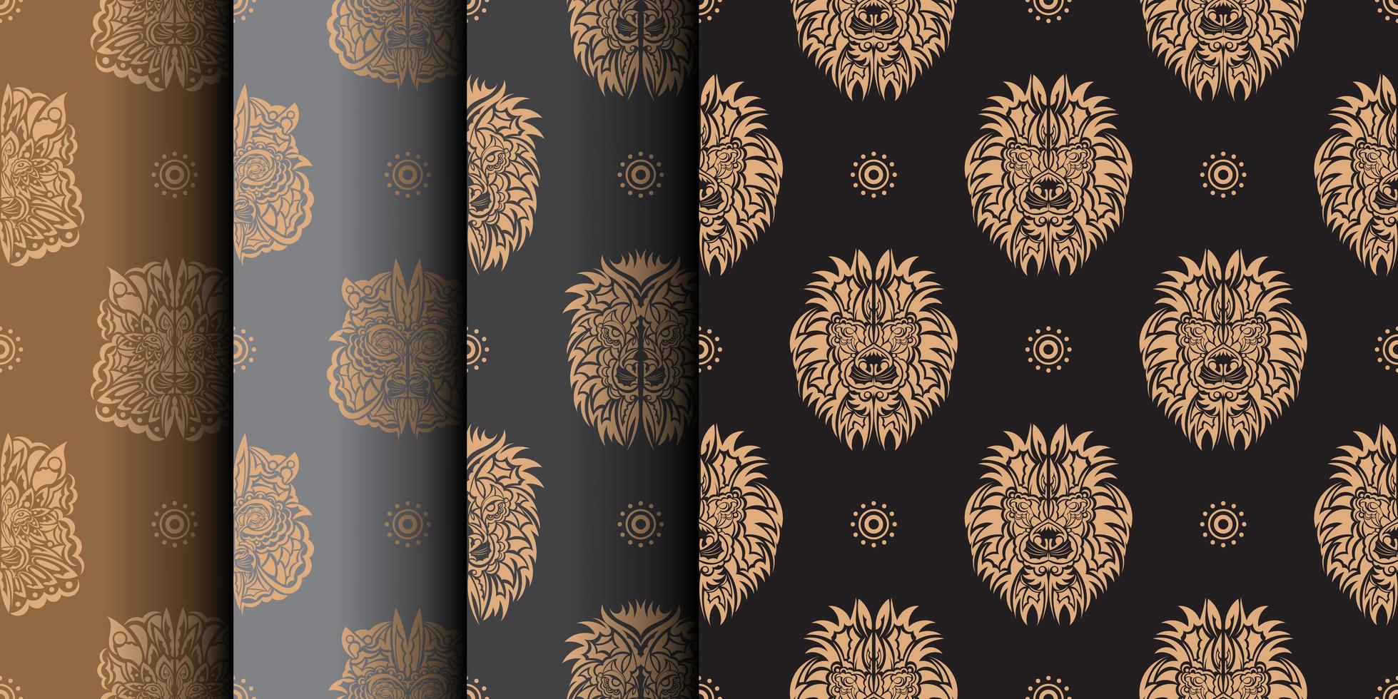 Set of Seamless pattern with a tiger head in a simple style. Good for backgrounds and prints. Vector