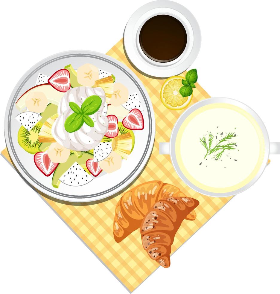 Top view Healthy salad and placemat on white background vector