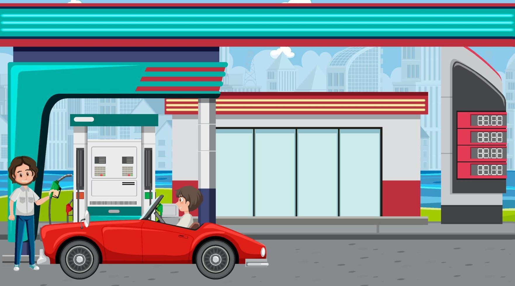 Gas station cartoon scene vector