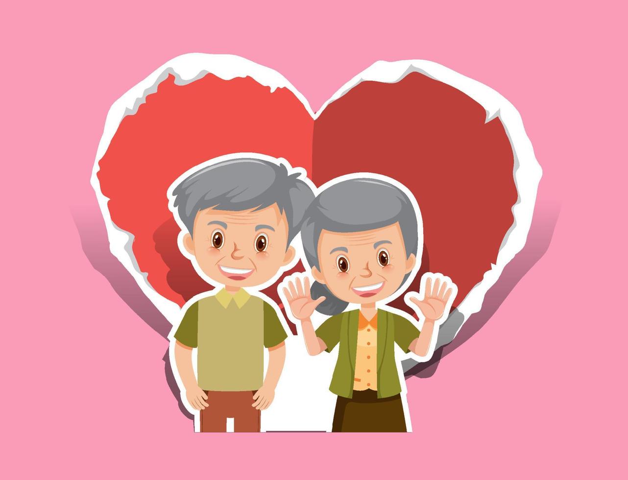 Cute old couple in heart shape postcard vector