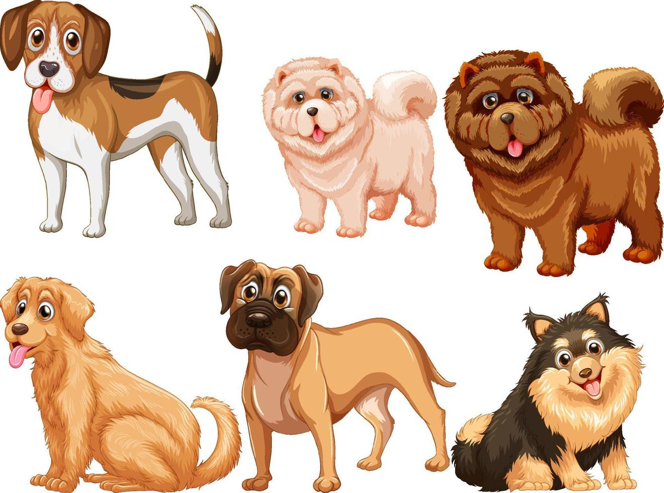 Set of different cute dogs in cartoon style vector