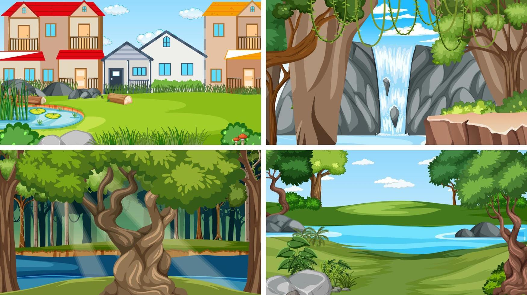 Nature scene with many trees and river vector