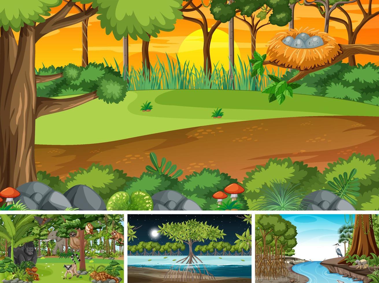 Scene with animals in forest vector