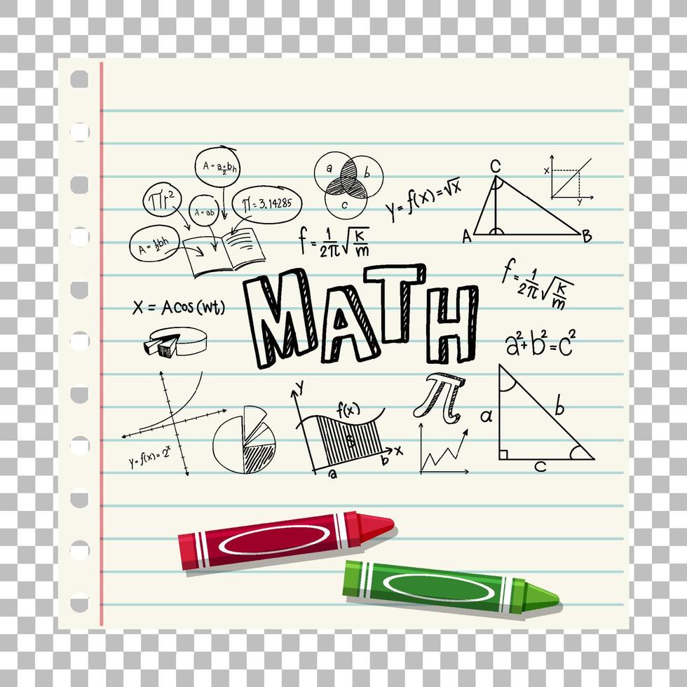 Doodle fórmula matemática con fuente matemática en la página del cuaderno vector