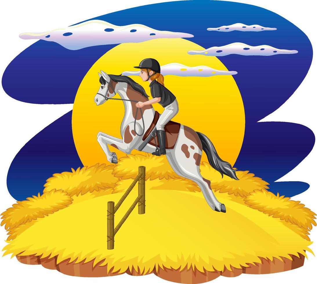 A girl riding on a horse at natural scene vector