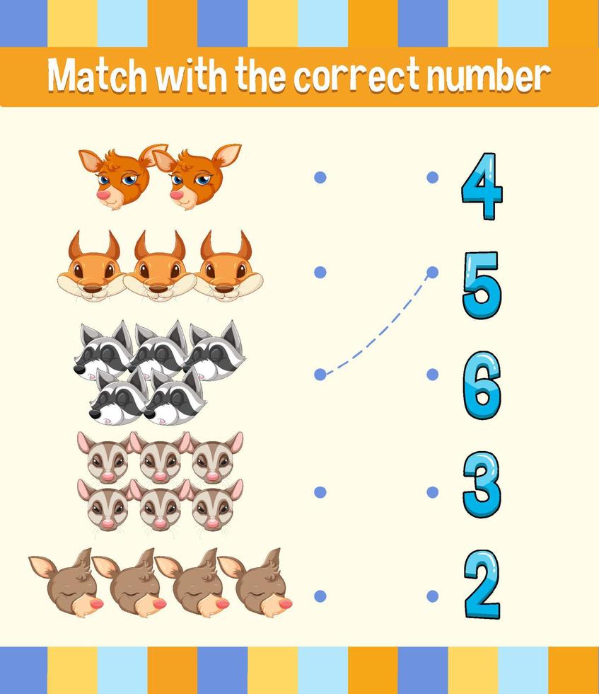 Match by count with different types of animals vector