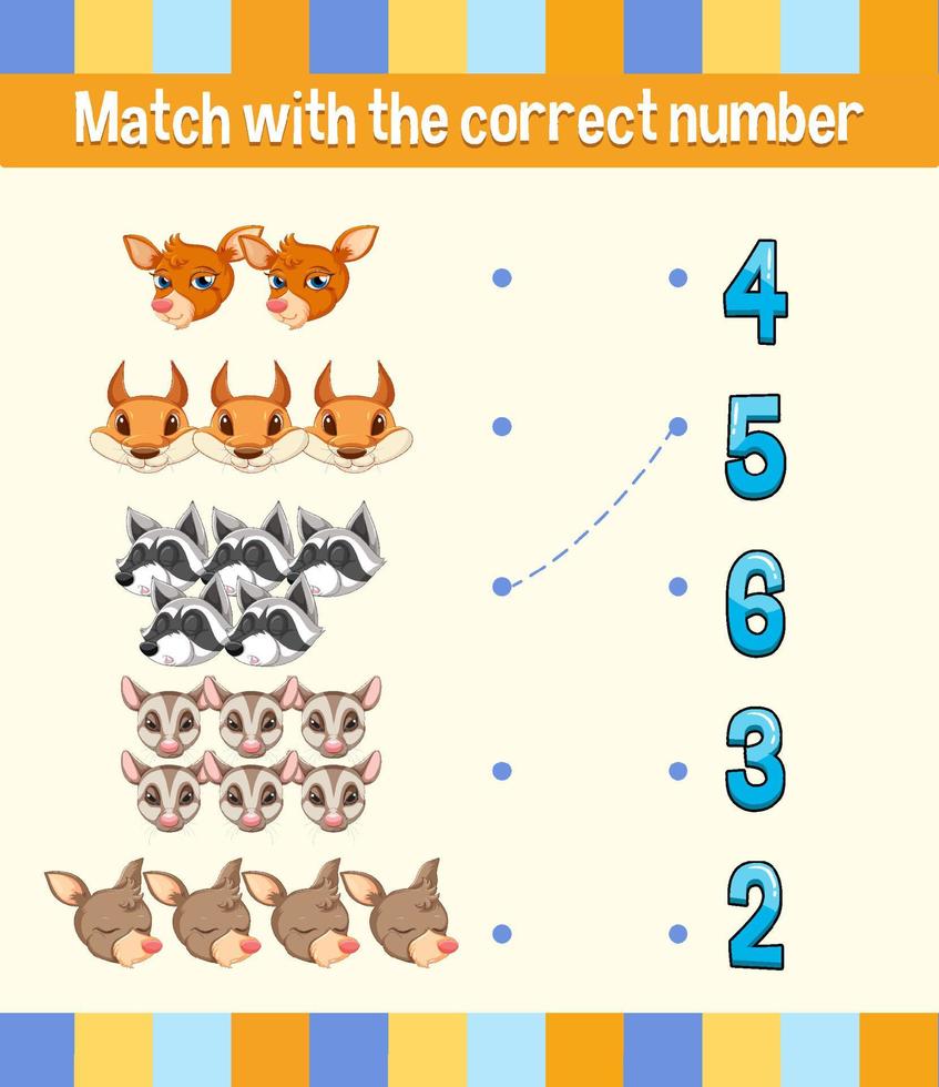 Match by count with different types of animals vector