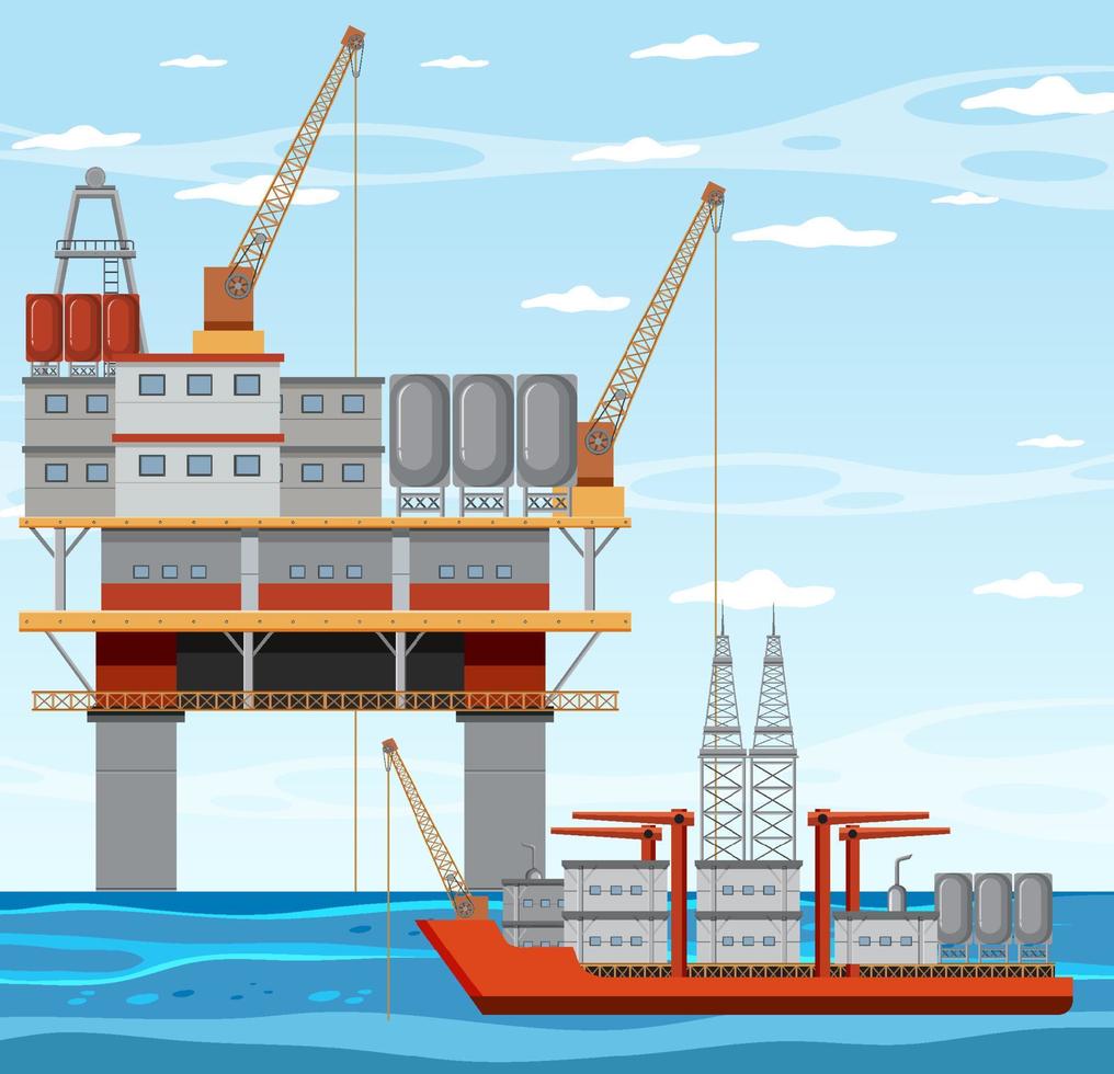 Petroleum industry concept with offshore oil platform vector