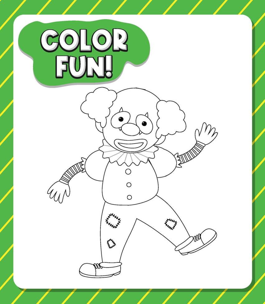 Worksheets template with color fun text and clown outline vector