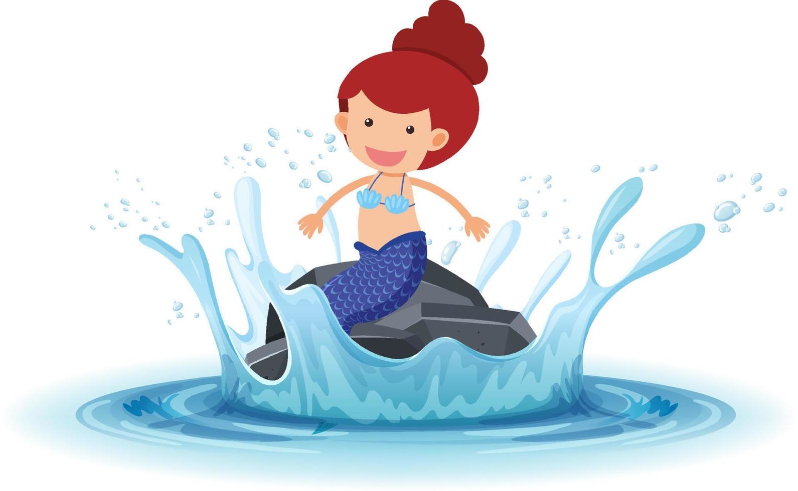 A water splash with mermaid on a stone on white background vector