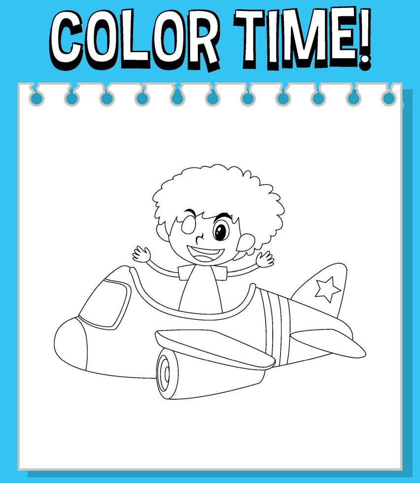 Worksheets template with color time text and kids with plane roller coaster outline vector