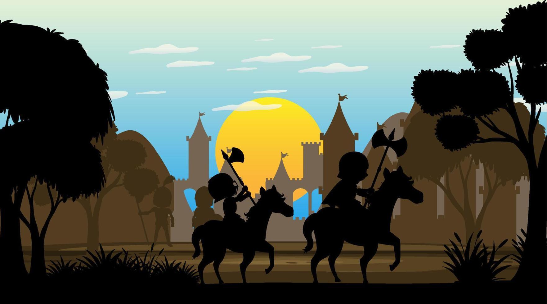 Silhouette medieval cartoon background vector