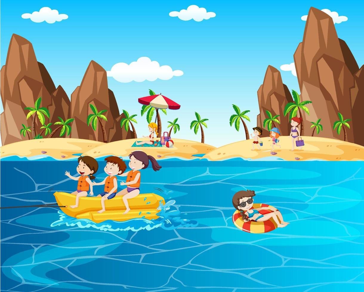 Scene with kids swimming in the ocean vector