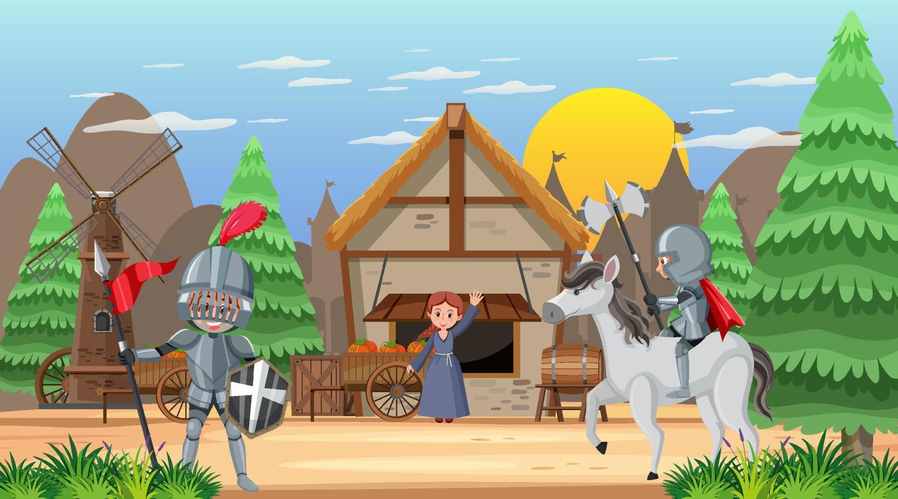 escena del campamento militar medieval vector