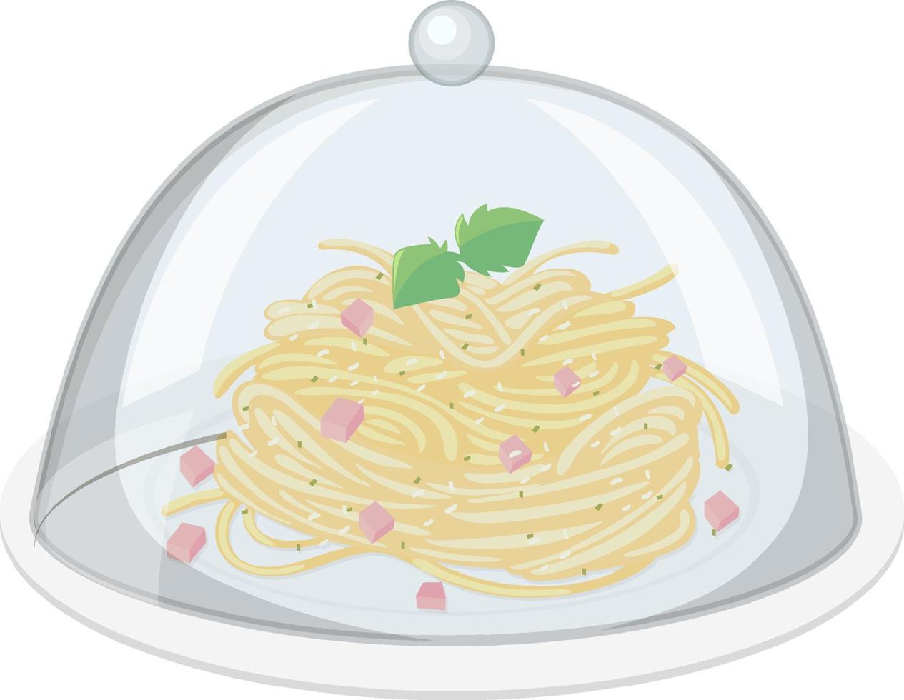 Spaghetti cream sauce with glass cover vector