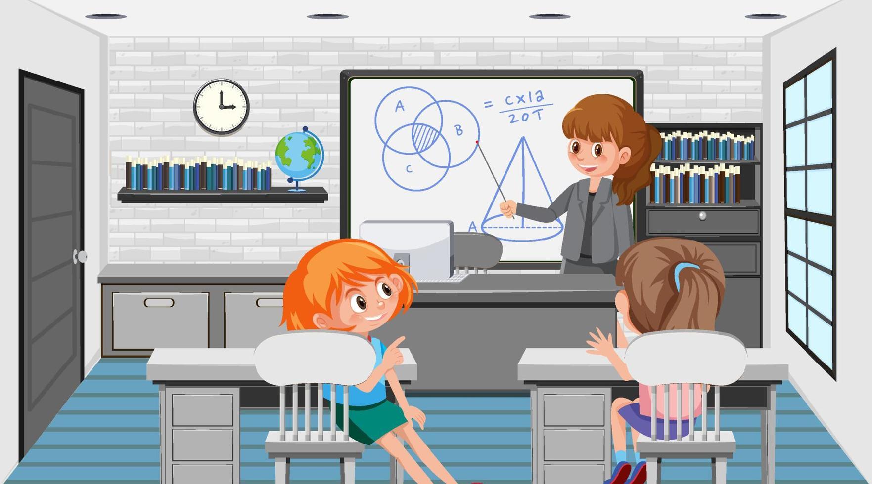 School classroom with student kids vector