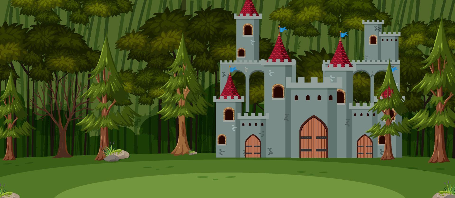 Landscape scene with medieval town in forest vector