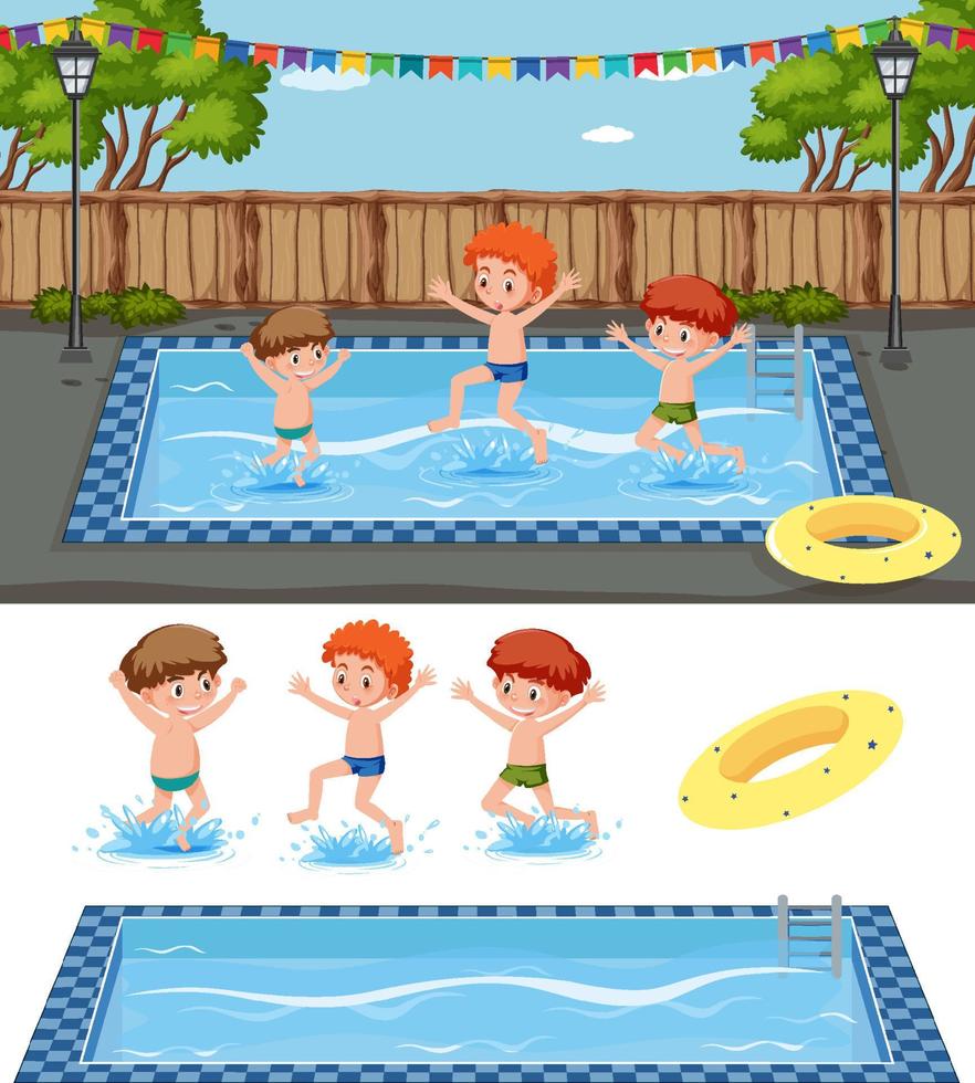 Children swimming in the pool concept vector