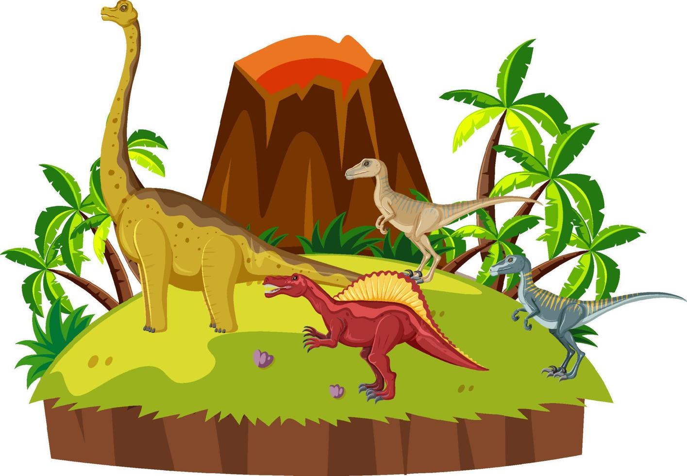 Scene with dinosaurs on island vector