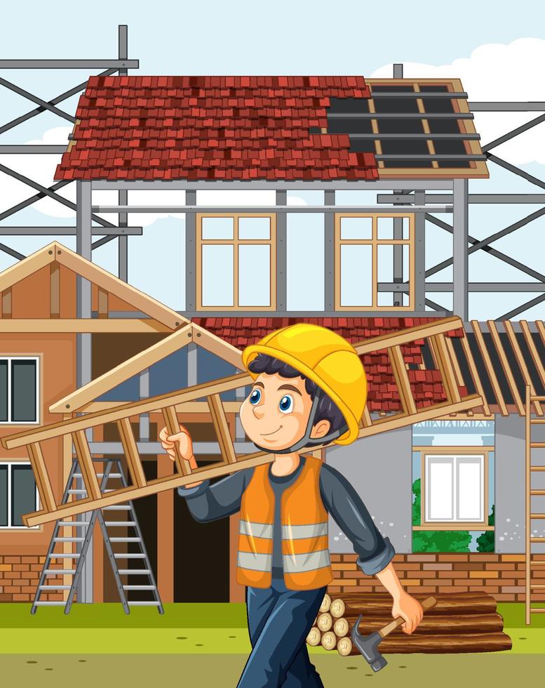 Cartoon scene of building house construction site vector