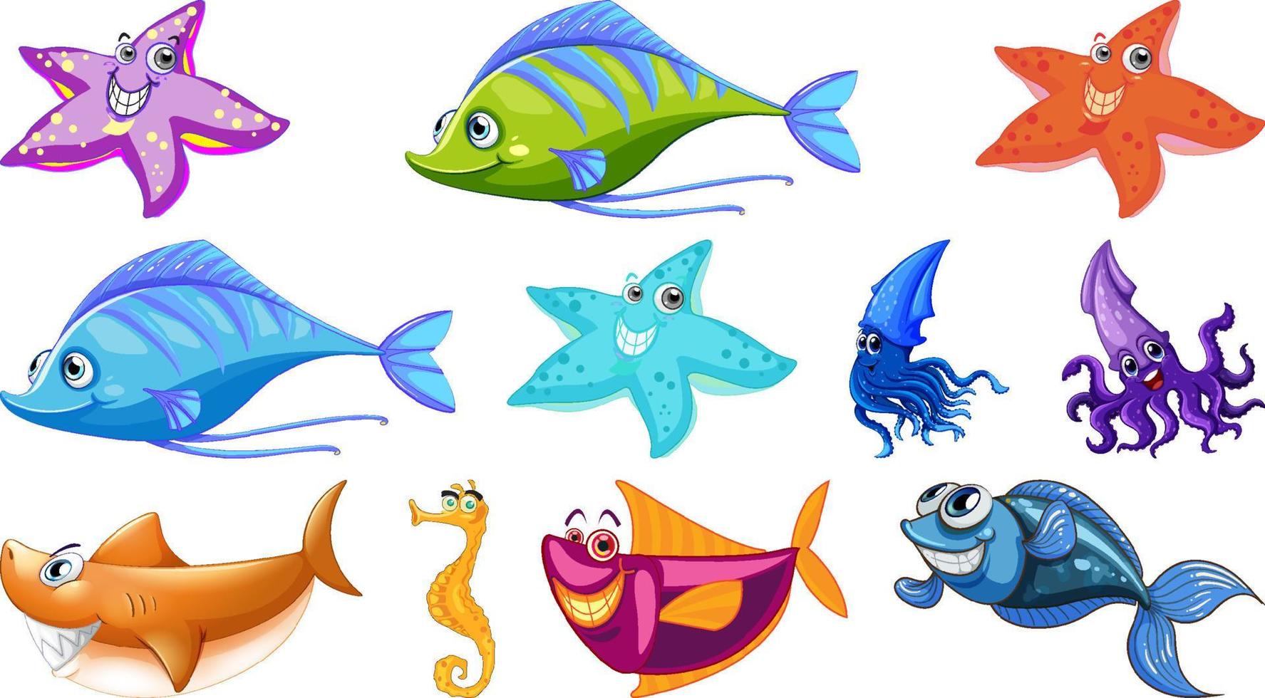 colección de dibujos animados de animales marinos vector