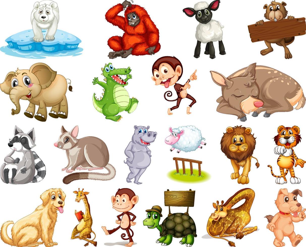 Set of animal cartoon character vector