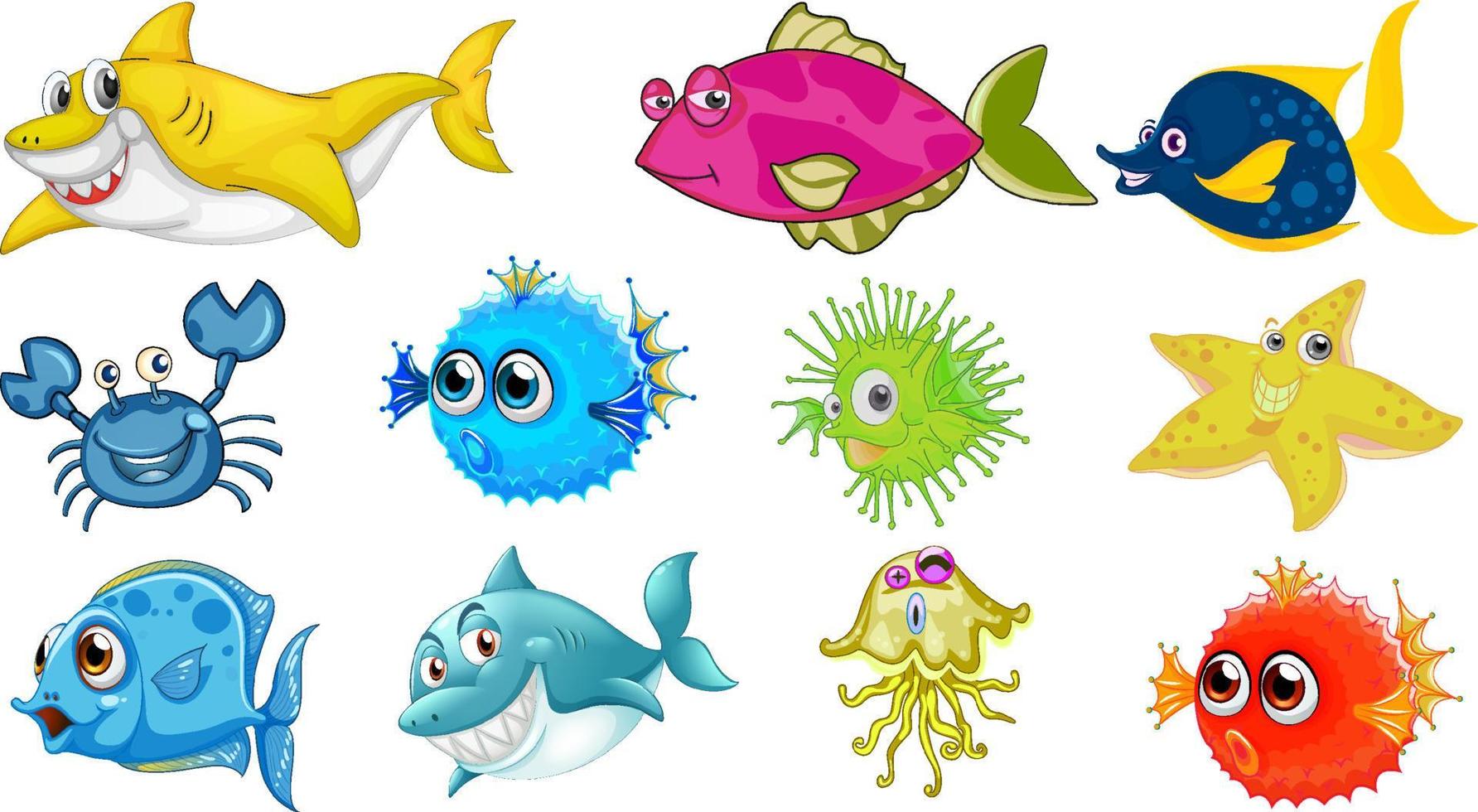 Sea animals cartoon collection vector